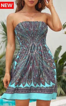 Multi Color Smocked Tribal Print Sleeveless Dress