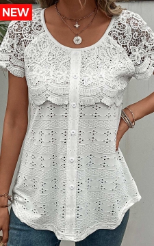 White Lace Short Sleeve Round Neck T Shirt