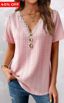 Pink Twisted Short Sleeve V Neck T Shirt
