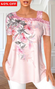 Light Pink Sequin Floral Print T Shirt