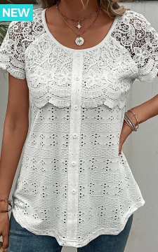 White Lace Short Sleeve Round Neck T Shirt
