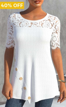 White Lace Short Sleeve Round Neck T Shirt