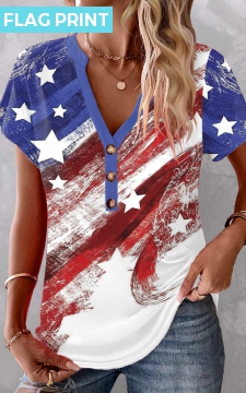 Multi Color Button Flag Print T Shirt