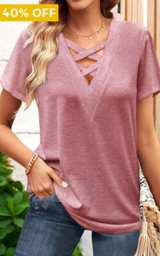 Dusty Pink Criss Cross Short Sleeve T Shirt