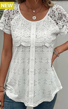 White Lace Short Sleeve Round Neck T Shirt