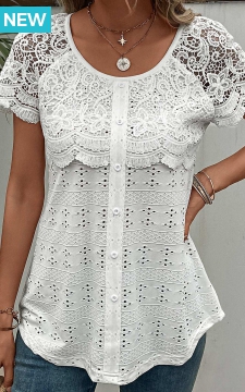 White Lace Short Sleeve Round Neck T Shirt