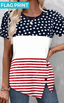Multi Color Asymmetry Flag Print T Shirt