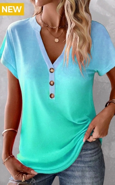 Mint Green Button Ombre Short Sleeve T Shirt