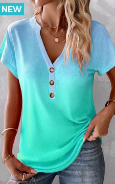 Mint Green Button Ombre Short Sleeve T Shirt