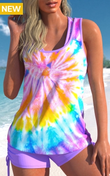 Multi Color Three-piece High Waisted Tankini Set