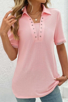 Pink Eyelet Short Sleeve T Shirt