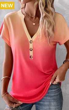 Peach Red Button Ombre Sleeveless T Shirt
