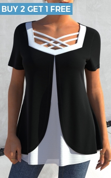 Black Cross Strap Contrast T Shirt