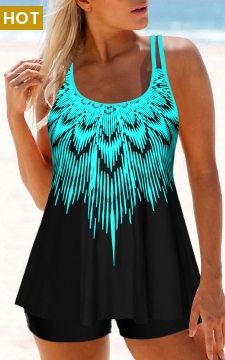 Ombre Cyan Double Straps Tankini Top