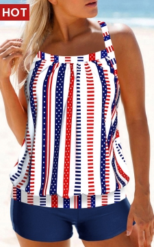 Criss Cross Geometric Print Multi Color Tankini Top