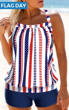 Criss Cross Geometric Print Multi Color Tankini Top