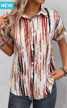 Multi Color Button Striped Short Sleeve Blouse