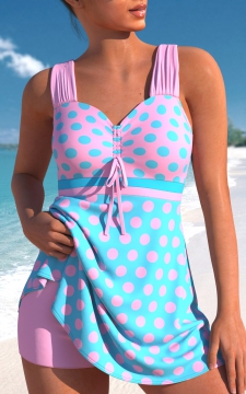 Criss Cross Mid Waisted Polka Dot Pink Swimdress