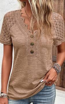 Dark Camel Lace Short Sleeve T Shirt