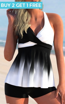 Color Block Ombre Cross Front Tankini Top