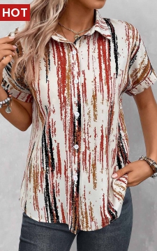 Multi Color Button Striped Short Sleeve Blouse