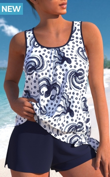Bowknot Mid Waisted Marine Life Print Tankini Set