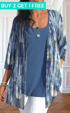 Dusty Blue Tank Top and Tie Dye Print Cardigan
