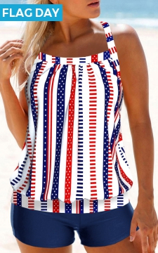Criss Cross Geometric Print Multi Color Tankini Top