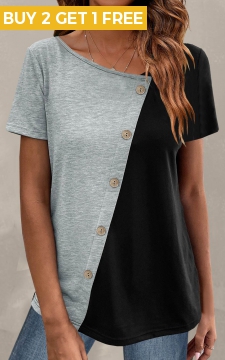 Light Grey Marl Button Short Sleeve T Shirt