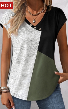 Sage Green Button Short Sleeve T Shirt