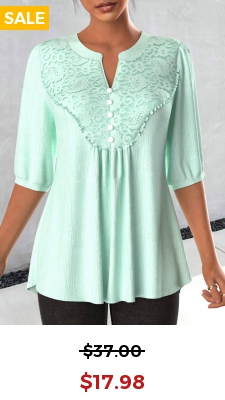 Light Green Lace Three 3/4 Sleeve Blouse