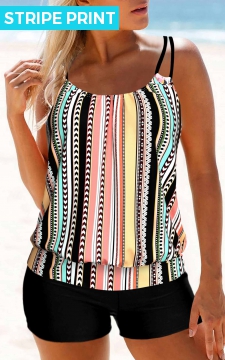 Multi Stripe Print Double Straps Tankini Top