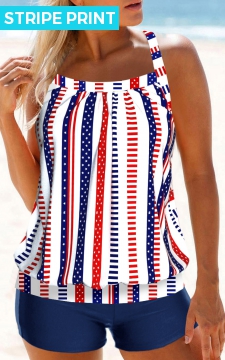 Criss Cross Geometric Print Multi Color Tankini Top