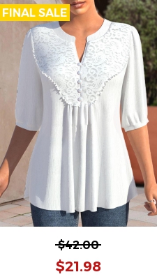 White Lace Half Sleeve Split Neck Blouse