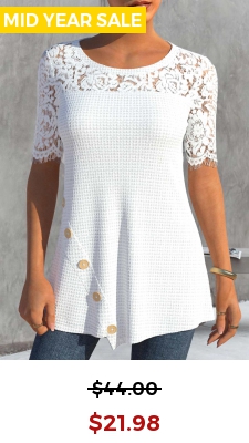 White Lace Short Sleeve Round Neck T Shirt