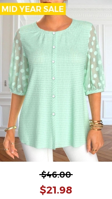 Mint Green Mesh Half Sleeve Round Neck Blouse