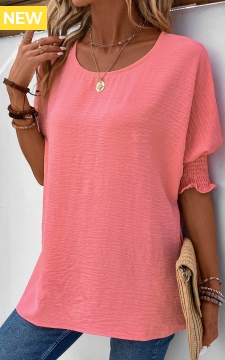 Pink Smocked Half Sleeve Round Neck T Shirt