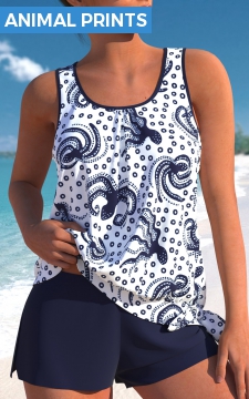 Bowknot Mid Waisted Marine Life Print Tankini Set