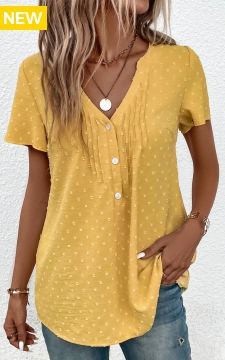 Light Yellow Jacquard Short Sleeve V Neck Blouse