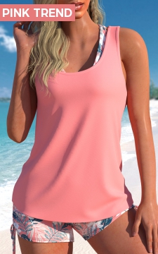 Pink Criss Cross Mid Waisted Floral Print Tankini Set