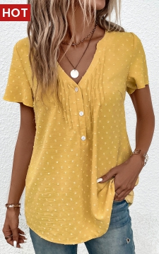 Light Yellow Jacquard Short Sleeve V Neck Blouse