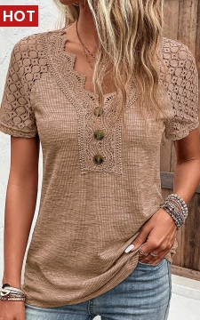 Dark Camel Lace Short Sleeve T Shirt