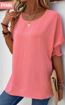 Pink Smocked Half Sleeve Round Neck T Shirt