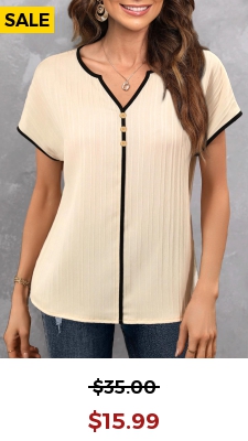 Light Weight Beige Split Short Sleeve Blouse