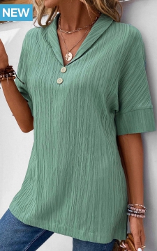 Sage Green Button Short Sleeve Blouse