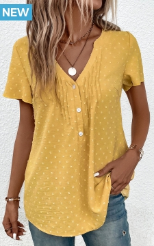 Light Yellow Jacquard Short Sleeve V Neck Blouse