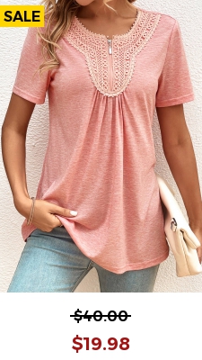 Pink Zipper Short Sleeve Round Neck T Shirt