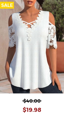 White Patchwork Half Sleeve V Neck T Shirt
