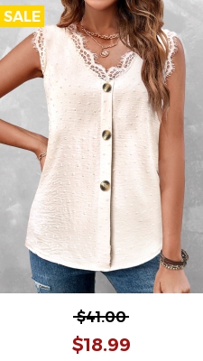 Beige Lace Sleeveless V Neck Tank Top