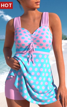 Criss Cross Mid Waisted Polka Dot Pink Swimdress